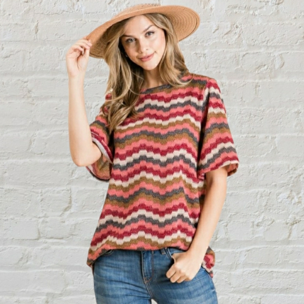 NWT BOHO Chevron Design Long Top Tunic Tshirt L Large emo